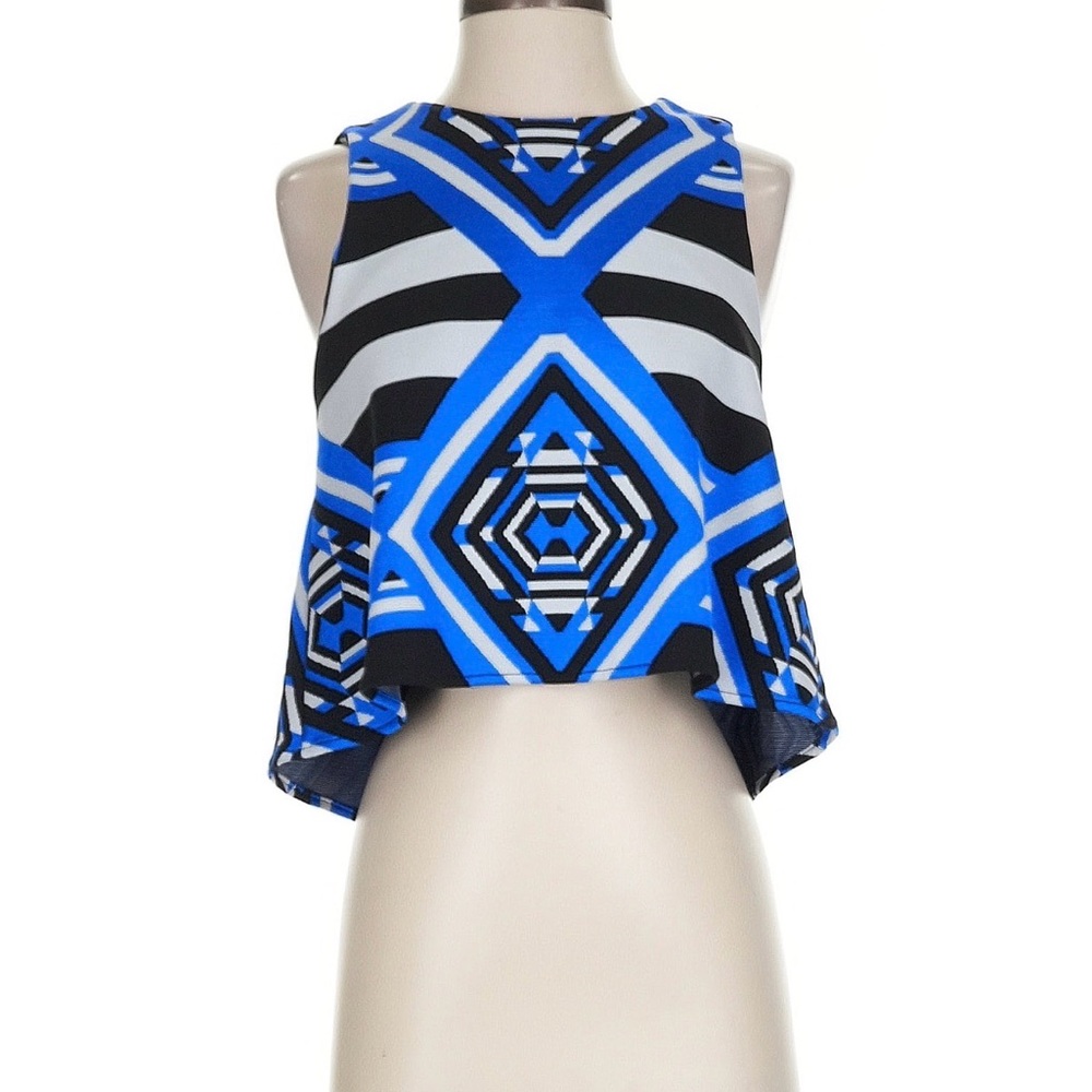 Mara Hoffman Blue Geometric Sleeveless Crop Top
